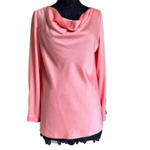 Ann Taylor Pastel Orange Silk Cowl Neck Draped Ling Sleeve Tunic Blouse Medium